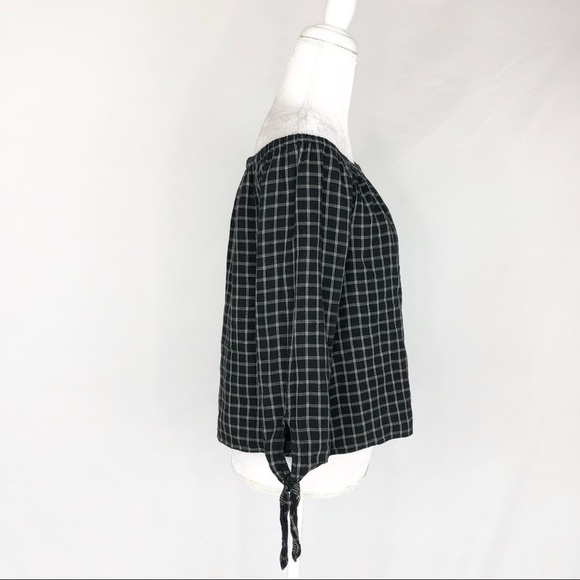 Madewell off-the-shoulder plaid black white swing top shirt blouse small - Picture 5 of 8